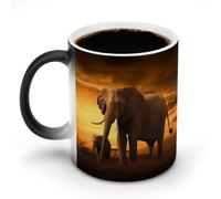 FZMVSQH Tasse à café magique en forme d'éléphant - Changement de couleur - Sensible à la chaleur - Avec poignée - 325 ml - Tasse amusante en céramique pour thé/latte/lait/cacao