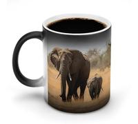 FZMVSQH Tasse à café magique en forme d'éléphants qui marchent - Tasse à café personnalisée à changement de couleur - Sensible à la chaleur - Avec poignée - 325 ml - Tasse amusante en céramique pour