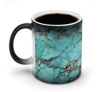 FZMVSQH Tasse à café magique en marbre turquoise personnalisée à changement de couleur, tasse à café sensible à la chaleur changeante avec poignée, 325 ml, tasse amusante en céramique pour thé/latte