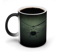 FZMVSQH Tasse à café magique hélicoptère personnalisée à changement de couleur, tasse à café sensible à la chaleur changeante avec poignée, 325 ml, tasse amusante en céramique pour thé/latte/lait