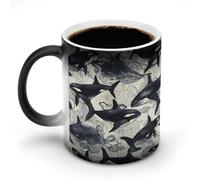 FZMVSQH Tasse à café magique Killer Whale - Tasse à café personnalisée à changement de couleur - Sensible à la chaleur - Avec poignée - 325 ml - Tasse amusante en céramique pour thé/latte/lait/cacao