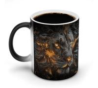 FZMVSQH Tasse à café magique Lion avec feu - Tasse personnalisée à changement de couleur - Sensible à la chaleur - Avec poignée - 325 ml - Tasse amusante en céramique pour thé/latte/lait/cacao