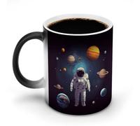 FZMVSQH Tasse à café magique motif astronaute du système solaire et planètes, tasse à café personnalisée à changement de couleur, tasse à café sensible à la chaleur avec poignée, 325 ml, tasse