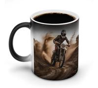 FZMVSQH Tasse à café magique motocross personnalisée à changement de couleur, tasse à café sensible à la chaleur changeante avec poignée, 325 ml, tasse amusante en céramique pour thé/latte/lait/cacao