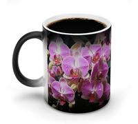 FZMVSQH Tasse à café magique orchidées personnalisée à changement de couleur, tasse à café sensible à la chaleur changeante avec poignée, 325 ml, tasse amusante en céramique pour thé/latte/lait/cacao