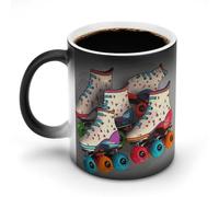 FZMVSQH Tasse à café magique rétro colorée avec motif patins à roulettes, tasse à café personnalisée à changement de couleur, tasse à café sensible à la chaleur avec poignée, 325 ml, tasse amusante en