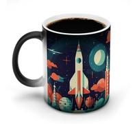 FZMVSQH Tasse à café magique Rocket in Space personnalisée à changement de couleur - Tasse à café sensible à la chaleur avec poignée - 325 ml - Tasse amusante en céramique pour thé/latte/lait/cacao