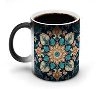 FZMVSQH Tasse à café magique vintage avec motif mandala et fleurs - Changement de couleur - Sensible à la chaleur - Avec poignée - 325 ml - Tasse amusante en céramique pour thé/latte/lait/cacao