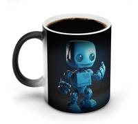 FZMVSQH Tasse à café mignonne avec motif robot magique bleu, tasse à café personnalisée à changement de couleur, tasse à café sensible à la chaleur avec poignée, 325 ml, tasse amusante en céramique