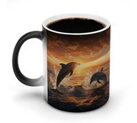 FZMVSQH Tasse à café personnalisée avec motif de dauphins sautant magique - Tasse à café sensible à la chaleur avec poignée - 325 ml - Tasse amusante en céramique pour thé/latte/lait/cacao