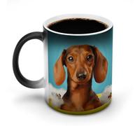 FZMVSQH Tasses à café magiques en forme de teckel avec poignée - Changement de couleur - Sensible à la chaleur - 325 ml - Tasse amusante en céramique pour thé/latte/lait/cacao