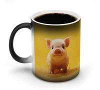 FZMVSQH Tasses à café personnalisées Piggy Is Jumping Magic - Changement de couleur - Sensible à la chaleur - Avec poignée - 325 ml - Tasse amusante en céramique pour thé/latte/lait/cacao