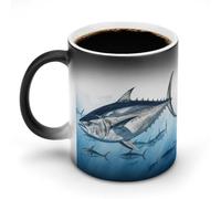 FZMVSQH Thunnus Thunnus Tasse à café magique personnalisée à changement de couleur sensible à la chaleur avec poignée 325 ml Tasse amusante en céramique pour thé/latte/lait/cacao