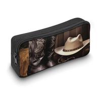 FZMVSQH Trousse à crayons de grande capacité avec fermeture éclair en tissu avec chapeau de cowboy et bottes occidentales - Jolie pochette esthétique pour homme et femme - Portable - Papeterie de