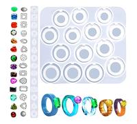 FZQBEY Moule Bague Resine Epoxy, Diamant Anneaux Moules avec 14 Moule Gemme Bijoux, Moulage de Bijoux à Bague, Moule Silicone Anneaux Coulée Translucide pour Bijoux de Bricolage DIY Artisanat