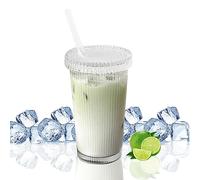 FZQBEY Verre Strié, 375ml Verre Avec Couvercle et Paille, Verrerie Côtelée, Réutilisables Verre Canette Strié Style, Transparent Verre Pour Smoothies, Thé, Cola, Jus de Fruits, Soda, Cafe, Cocktails