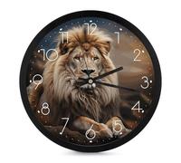 FZQVSGW Creative Animals Horloge murale silencieuse Lion Horloge décorative sans tic-tac Miroir en verre + corps lumineux de luxe 25,4 cm