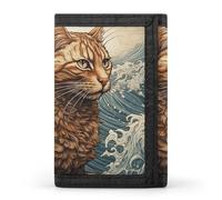 FZQVSGW Cypress Trees Outdoor Portefeuille à trois volets avec 8 emplacements pour cartes de crédit Porte-monnaie divisé, Chat dans les vagues, Taille unique, Moderne