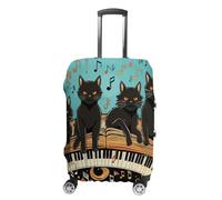 FZQVSGW Housse de bagage pour voyage, quatre chats noirs allongés sur le clavier de piano, housse de bagage tendance, lavable, extensible, protection pour bagages de 48,3 à 81,3 cm, blanc, S