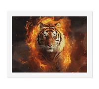 FZQVSGW Kit de peinture à l'huile numérique pour adultes, débutants - Tigre cool dans la flamme - Peinture à l'huile numérique par numéro pour adultes - Kit d'impression sur toile facile pour