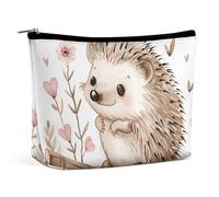 FZQVSGW Petite trousse de maquillage élégante et spacieuse à paillettes roses - Trousse de maquillage portable à fermeture éclair - Trousse de toilette de voyage pour meilleur ami, Hérisson assis sur