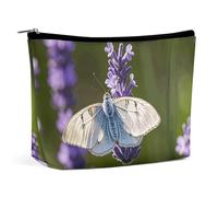 FZQVSGW Petite trousse de maquillage élégante et spacieuse avec motif floral de printemps, pochette à fermeture éclair, trousse de toilette de voyage pour meilleur ami, Papillon violet lavande et