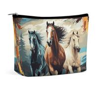 FZQVSGW Petite trousse de maquillage élégante et spacieuse pour Halloween, gothique, pochette à fermeture éclair, trousse de toilette de voyage pour meilleur ami, Un motif avec des chevaux comme