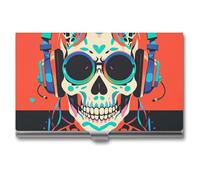 FZQVSGW Porte-cartes de visite fin en métal avec écouteurs punk rock pour homme ou femme - Fermeture à boucle
