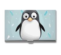 FZQVSGW Porte-cartes de visite fin en métal avec fermeture à boucle pour homme ou femme - Motif pingouin mignon