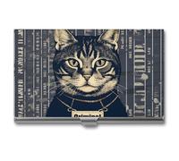 FZQVSGW Porte-cartes de visite fin en métal avec motif chat criminel pour homme ou femme, porte-cartes professionnel, fermeture à boucle