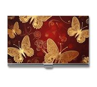 FZQVSGW Porte-cartes de visite fin en métal avec motif loups pour homme ou femme - Porte-cartes professionnel avec fermeture à boucle, Valentine Hearts Golden Butterfly, Taille unique