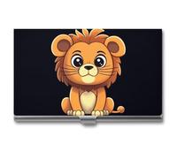 FZQVSGW Porte-cartes de visite fin en métal pour cartes de visite de cowboys à cheval pour homme ou femme, porte-monnaie professionnel, fermeture à boucle, Lion mignon dessin animé, Taille unique