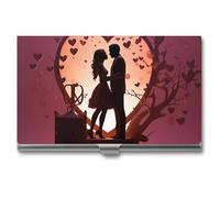 FZQVSGW Porte-cartes de visite fin en métal pour homme ou femme, motif ciel animé, fermeture à boucle, Silhouette de baisers, Taille unique