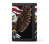 FZQVSGW Porte-monnaie à trois volets avec 8 emplacements pour cartes de crédit Motif aigle chauve, Drapeau des États-Unis Aigle patriotique, Taille unique, Moderne