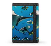 FZQVSGW Porte-monnaie à trois volets avec 8 emplacements pour cartes de crédit Motif aigle chauve, Raie Manta et Poissons, Taille unique, Moderne