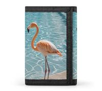 FZQVSGW Porte-monnaie à trois volets avec 8 emplacements pour cartes de crédit Motif ange avec ailes bleues, Flamant rose et piscine, Taille unique, Moderne