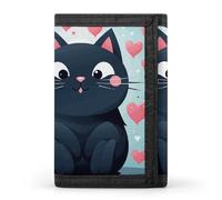 FZQVSGW Porte-monnaie à trois volets avec 8 emplacements pour cartes de crédit Motif ange avec ailes bleues, Chat mignon en forme de cœur, Taille unique, Moderne