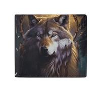 FZQVSGW Portefeuille en cuir pour homme avec drapeau et aigle - Portefeuille à deux volets en polyuréthane - Petit porte-cartes de crédit élégant - Petit porte-monnaie pour femme, Loups et