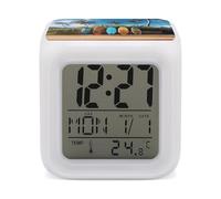 FZQVSGW Réveil Surf's Up Surf's Up avec affichage LED pour chambre à coucher, alarme numérique intelligente avec veilleuse 7 couleurs, petite horloge veilleuse pour les dormeurs lourds, fonctionnement