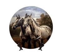 FZQVSLCM Assiette décorative verticale en porcelaine anglaise de 15,2 cm avec support de présentation - Assiettes décoratives murales à suspendre - Assiette ronde à deux chevaux - Artisanat pour