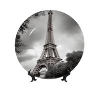 FZQVSLCM Assiette décorative verticale en porcelaine anglaise de 17,8 cm avec support de présentation, assiettes décoratives à suspendre au mur, assiette ronde de Paris pour décoration d'intérieur