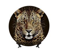 FZQVSLCM Assiette décorative verticale en porcelaine anglaise de 17,8 cm avec support de présentation, assiettes décoratives à suspendre au mur, assiettes décoratives rondes à motif tête de léopard