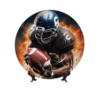 FZQVSLCM Assiette décorative verticale en porcelaine anglaise de 20,3 cm avec support de présentation - Assiettes décoratives à suspendre au mur - Motif football américain - Assiette ronde - Art