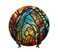 FZQVSLCM Assiette décorative verticale en porcelaine anglaise de 25,4 cm avec support de présentation, assiettes décoratives à suspendre au mur, assiettes décoratives en verre teinté, assiette ronde