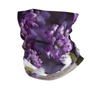 FZQVSLCM Cache-cou - Masque de protection UV - Écharpe respirante et coupe-vent - Cagoule d'été rafraîchissante - Bandana sans couture pour homme et femme - Motif fleurs violettes et blanches