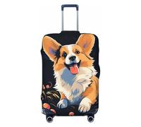 FZQVSLCM Corgi Housse de bagage de voyage avec motif chien sur fond sombre élastique lavable et anti-rayures pour bagages de 45,7 à 81,3 cm, Noir , L
