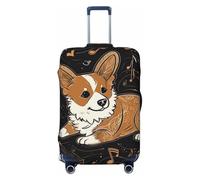 FZQVSLCM Corgi who loves music Housse de bagage de voyage élastique lavable Anti-rayures Épais Housse de bagage Convient pour 45,7 à 81,3 cm, Noir , XL