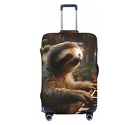 FZQVSLCM Housse de bagage de voyage élastique lavable et anti-rayures avec motif paresseux jouant du piano, housse de bagage épaisse pour 45,7 à 81,3 cm, Noir , S