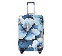 FZQVSLCM Housse de bagage de voyage élastique lavable et anti-rayures Motif fleurs d'hibiscus Bleu 45,7 à 81,3 cm, Noir , S