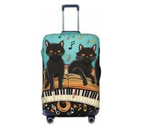 FZQVSLCM Housse de protection pour valise de voyage avec motif chats allongés sur le clavier de piano - Élastique et lavable - Anti-rayures - Pour bagages de 45,7 à 81,3 cm, Noir , XL